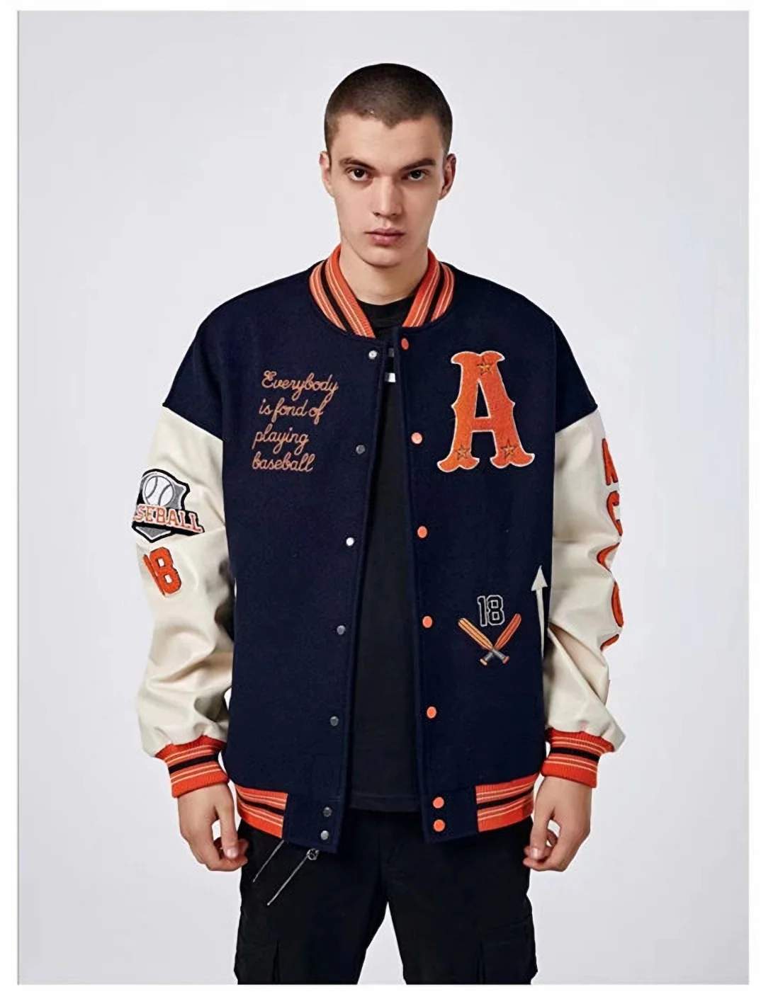 VIntage Varsity Jackets Men Streetwear Baseball Uniform Jackets Embroidered Spliced PU Leather Sleeves Women Baseball Coat