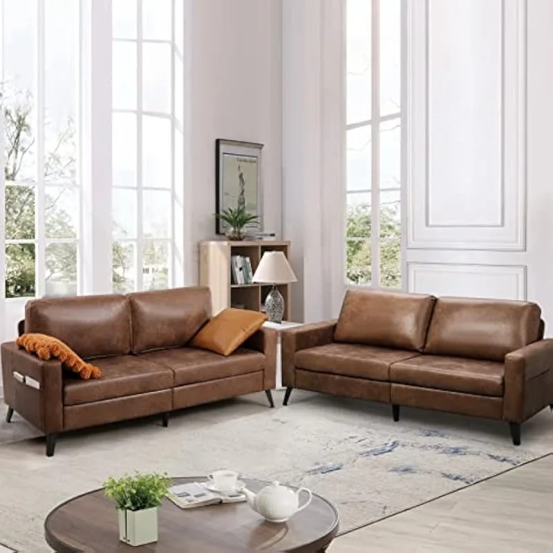 

79 Inch Sofa Couch for Living Room, Small Couches, Faux Leather Loveseat, Brown Comfy Love Seat for Bedroom