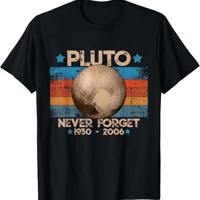 Vintage Never Forget Pluto Nerdy Astronomy Space Science T-Shirt Fashion Creative Design Round Neck Short Sleeve Tees