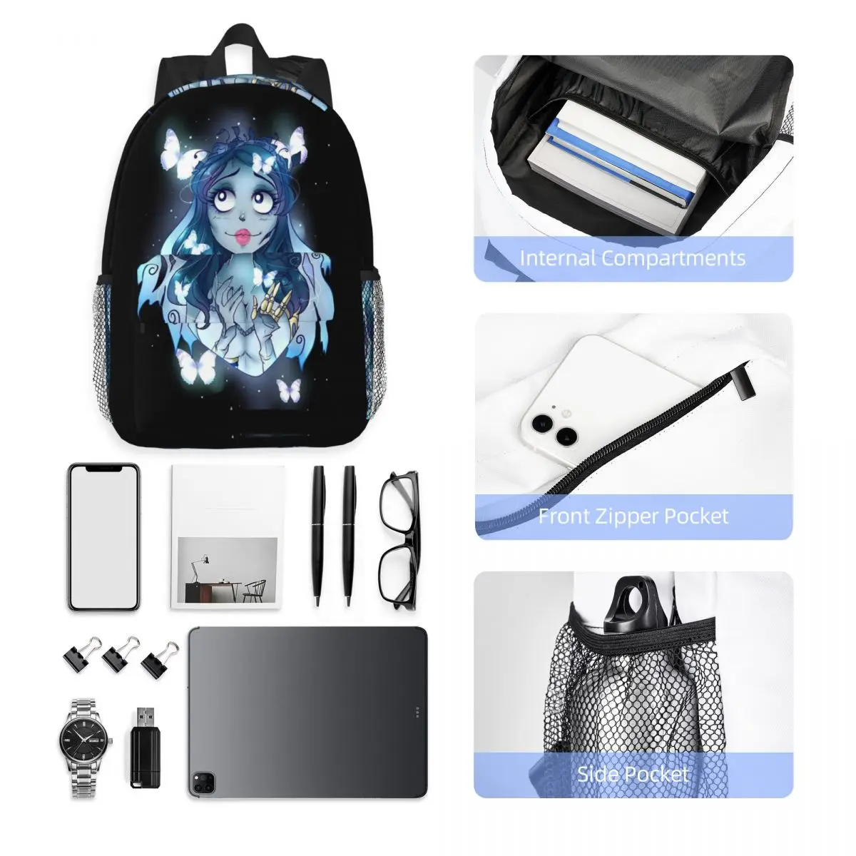 Halloween Film Corpse Bride Ghost Tim Burton Backpack Student Boys Girls BookBag Men Women School Bag Computer Shoulder Bags