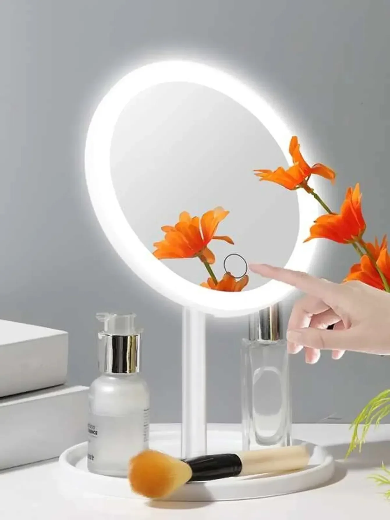Makeup Mirror With Light USB Rechargeable White Pink LED Daylight Vanity Mirror 3 Lighting Modes Detachable Storage Base Mirror