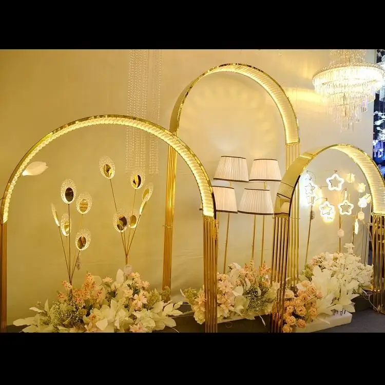 Wedding ArchLED steel stainless mirror triple arch for wedding decoration