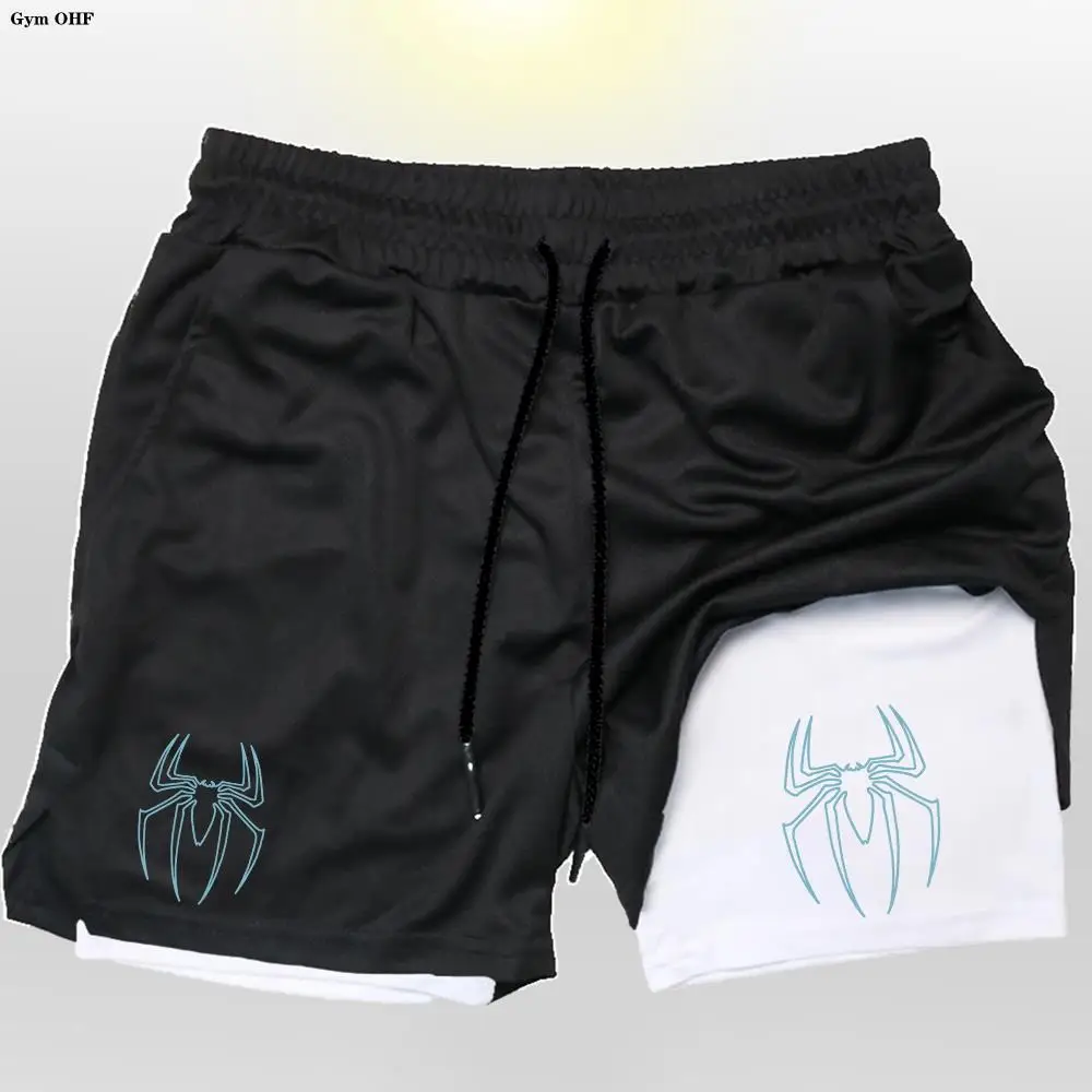 

Superhero Shorts Men Gym Running Sports Shorts 2 In 1 Quick Dry Workout Training Fitness Jogging Short Pants Summer Men Shorts