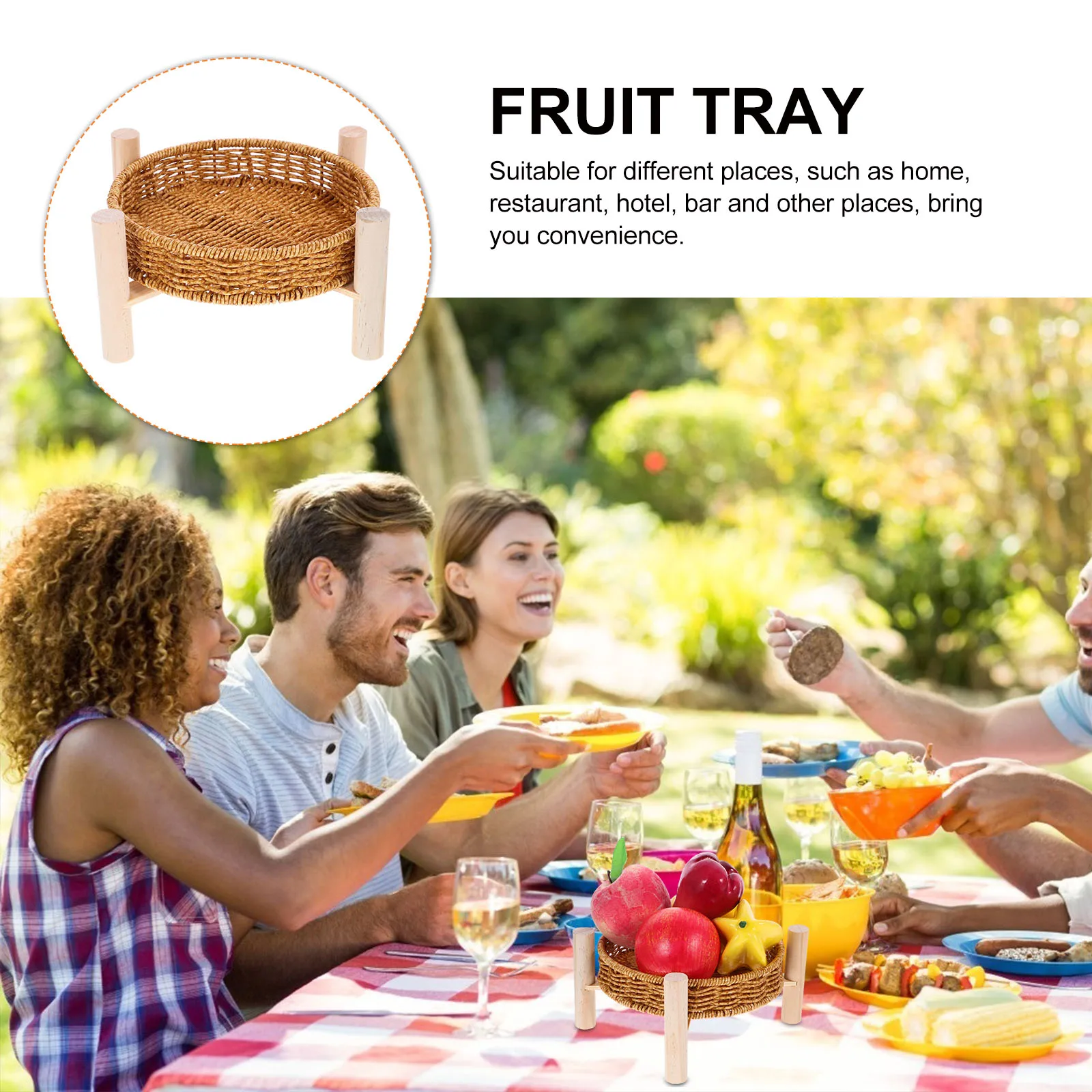 

Двухслойные плетеные корзины для хранения из искусственного ротанга, контейнер для фруктовых закусок, настольный органайзер, круглый сервировочный поднос для офиса и дома