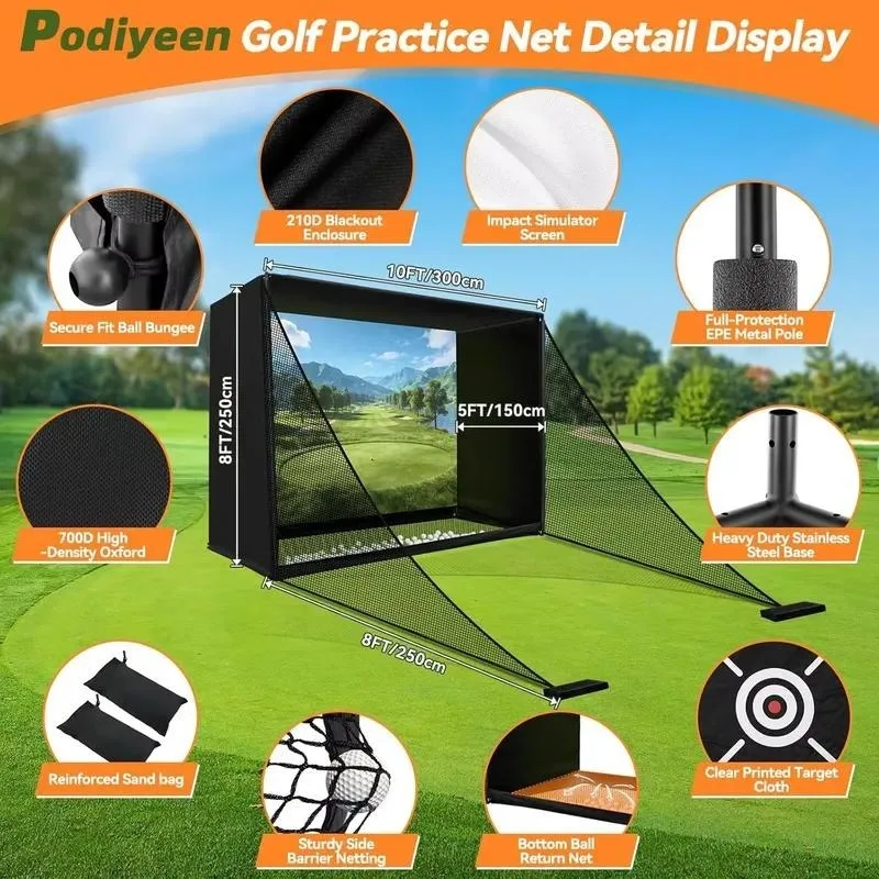 2026Golf Simulator Enclosure with High Impact Screen Target Cloth and Side Barriers Golf Enclosure Net for Indoor Outdoor