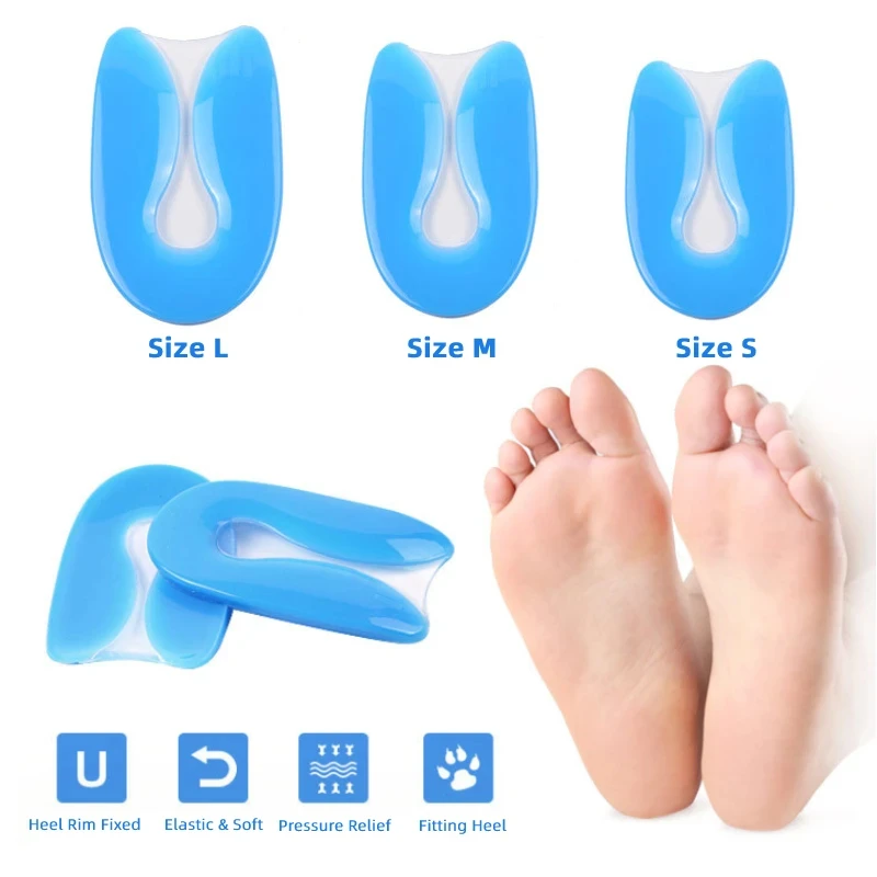 2Pairs Shoe Pad Gel Heel Cushions Soles Silicone Foot Care Inserts Relieve Pain Plantar Fasciitis Protector Spur Support Insoles