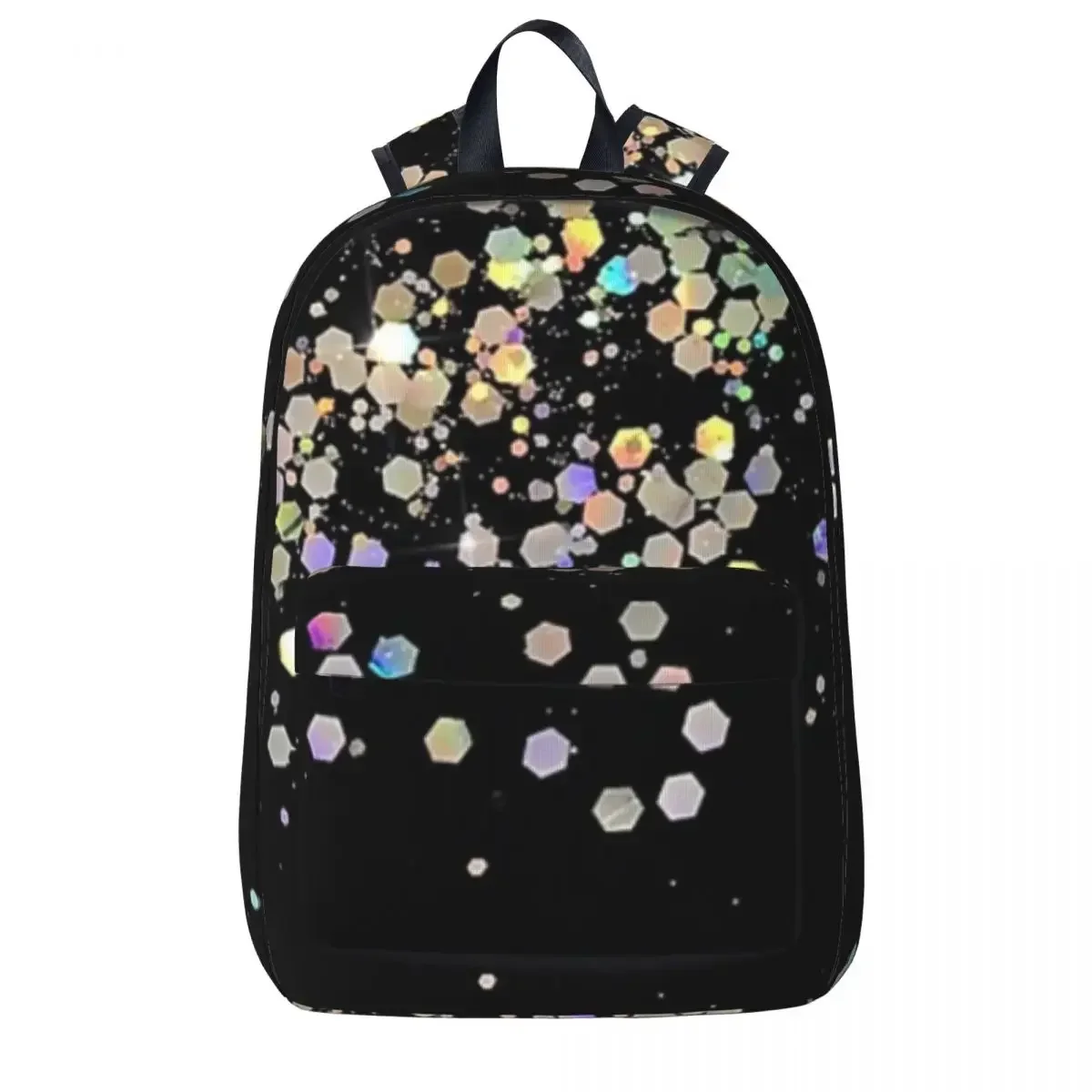 Black And Holographic Sparkle Woman Backpacks Boys Bookbag Casual Children School Bags Portability Laptop Rucksack Shoulder Bag