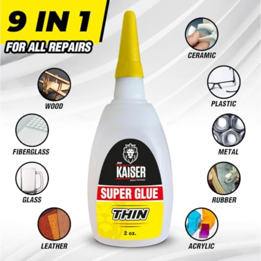 Thin CA Super Glue Industrial Grade Cyanoacrylate 5-10 Sec Cure Pro Kit with Microtips and Applicators Wood, Plastic, Metal, Ho