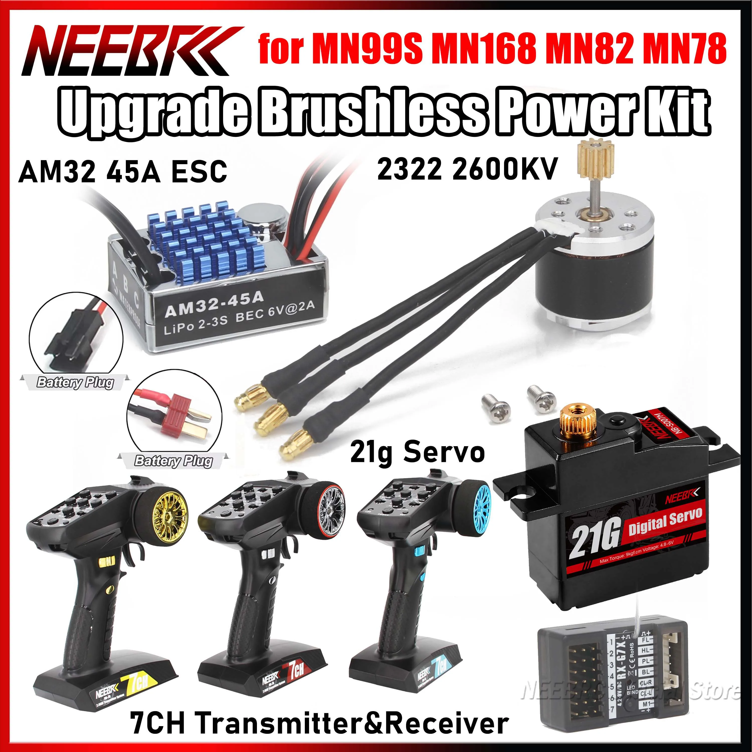 2322 RC Outrunner Crawler Brushless Motor 45A ESC 7CH Transmitter Receiver 21g Servo Upgrade Kit for MN82 MN99S MN168 MN78 Car