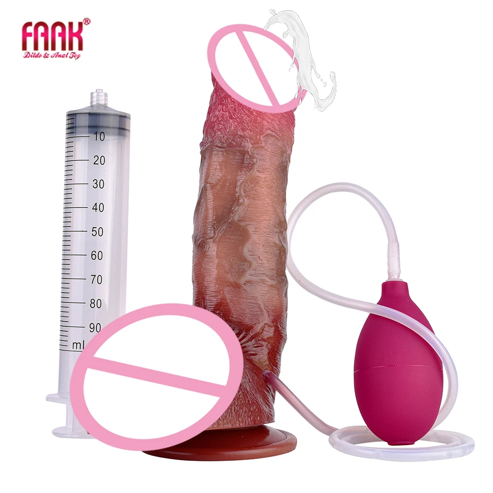 

FAAK Silicone Large Realistic Ejaculation Dildo Lifelike Blood Vessel Squirting Penis With Sucker Sex Toys For Women Masturbator