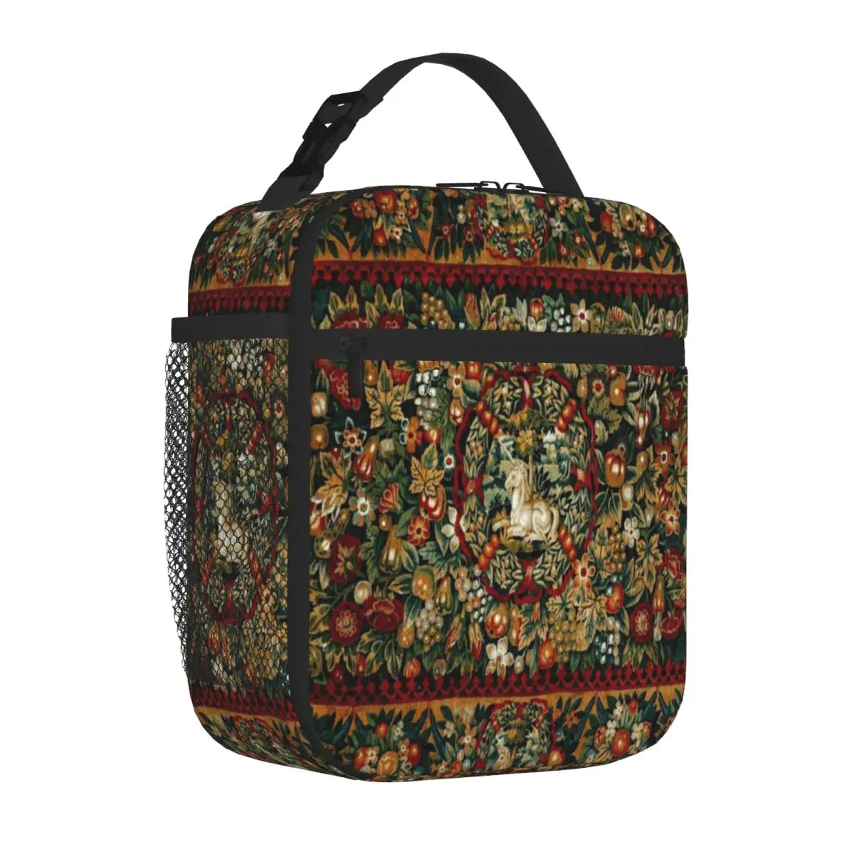 Bestselling Medieval Unicorn Floral Tapestry Slim Fit Durable Lunch Bag After School Snack Outdoor Lunch Bag