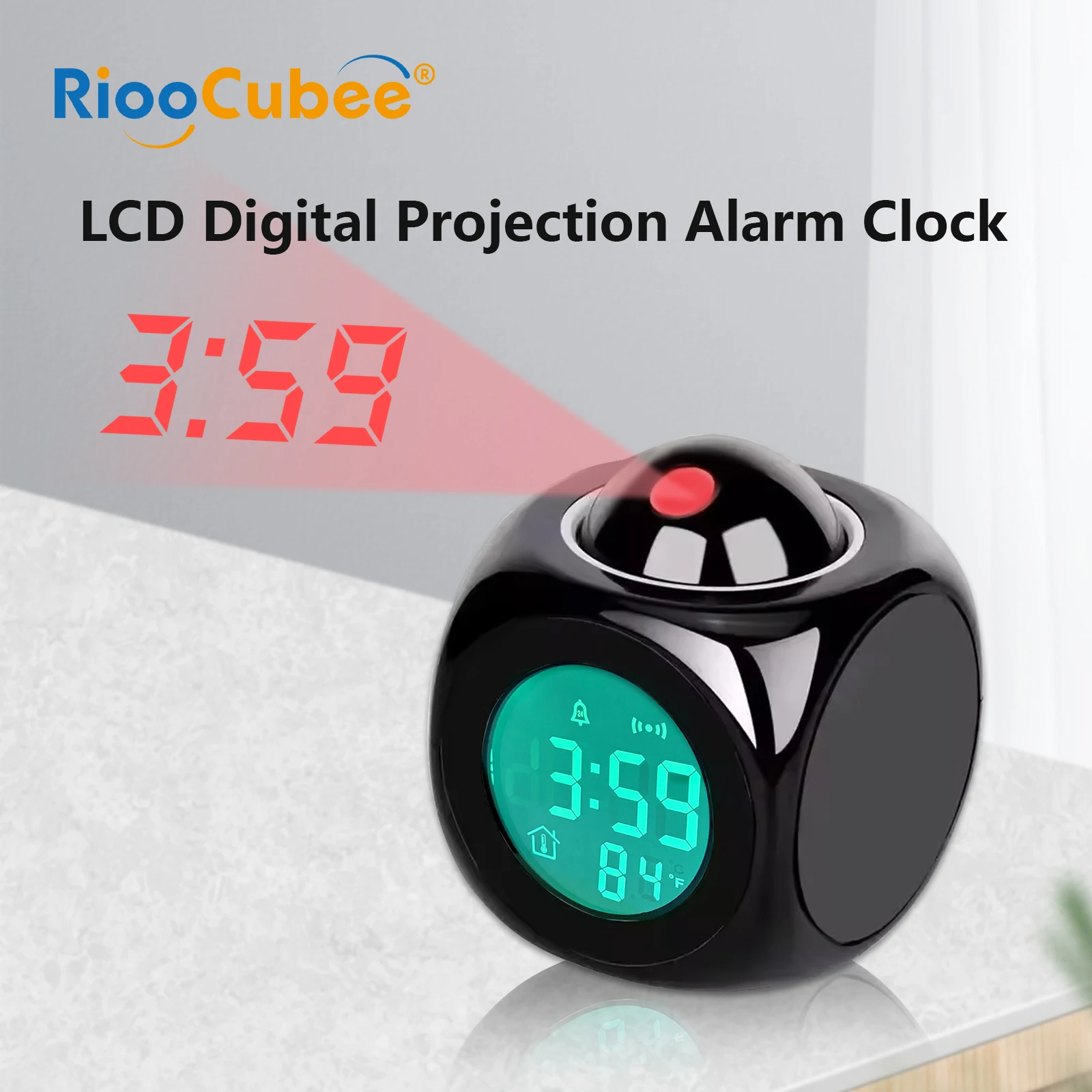RioCubee Smart LCD Projection Electronic Alarm Clock with English Timed Announcement Xmas Birthday Gift