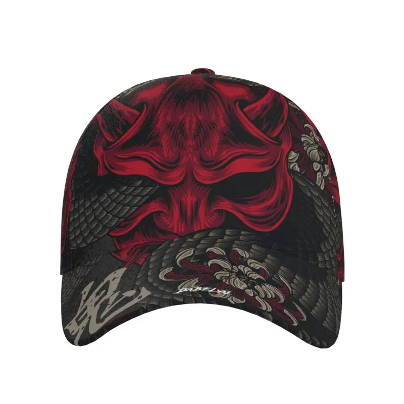 Japanese Art Oni Mask Snake Print Baseball Cap Unisex Adjustable Baseball Cap Outdoor Sun Visor Caps for Men Women