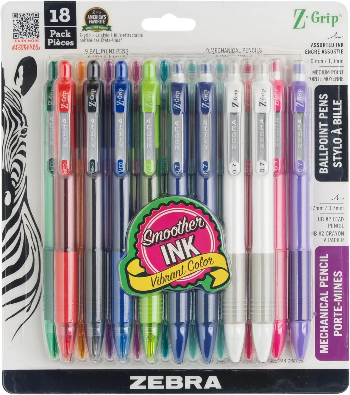 

18-Pack Retractable Ballpoint Pen & Mechanical Pencil Set, Medium Point, Assorted Colors for School Office Supplies