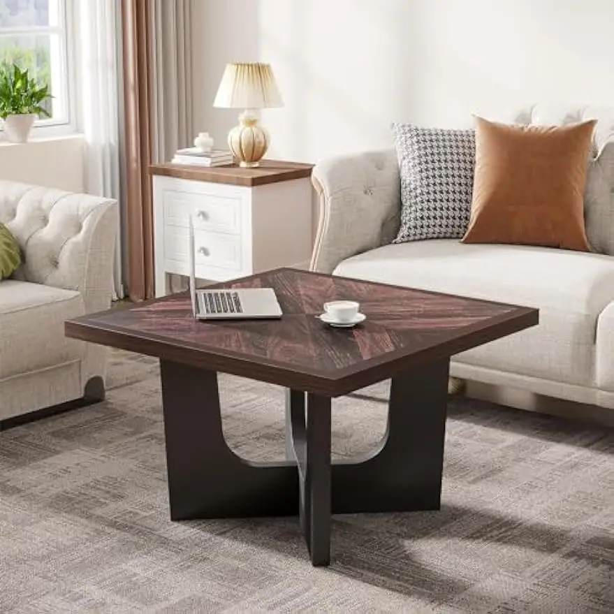 

Small Square Coffee Table for Living Room, 31.5-Inch Rustic Farmhouse Coffee Table, Modern Wood Center Table Tea Table