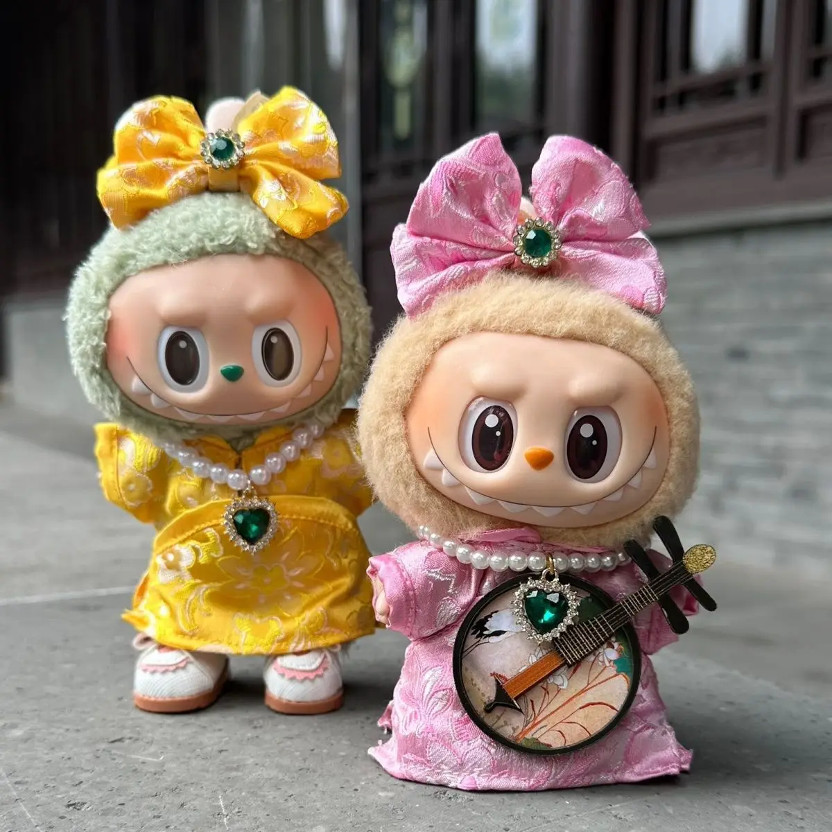 Labubu Chinese Vintage Cheongsam Outfit for 1st/2nd/3rd Gen 17cm Vinyl Doll Qipao Dress with Phoenix Embroidery Design