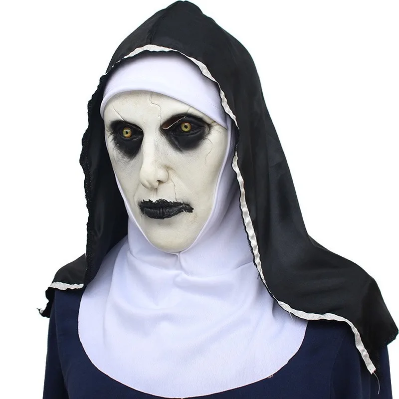 The Nun Horror Mask Cosplay Valak Scary Latex Masks with Headscarf Full Face Helmet Halloween Party Props