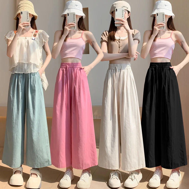 Ladies Fashion Drawstring Wide Leg Pants Women Clothes Girls Sexy High Waist Trousers Female Woman Streetwear Clothing VAX8090 2