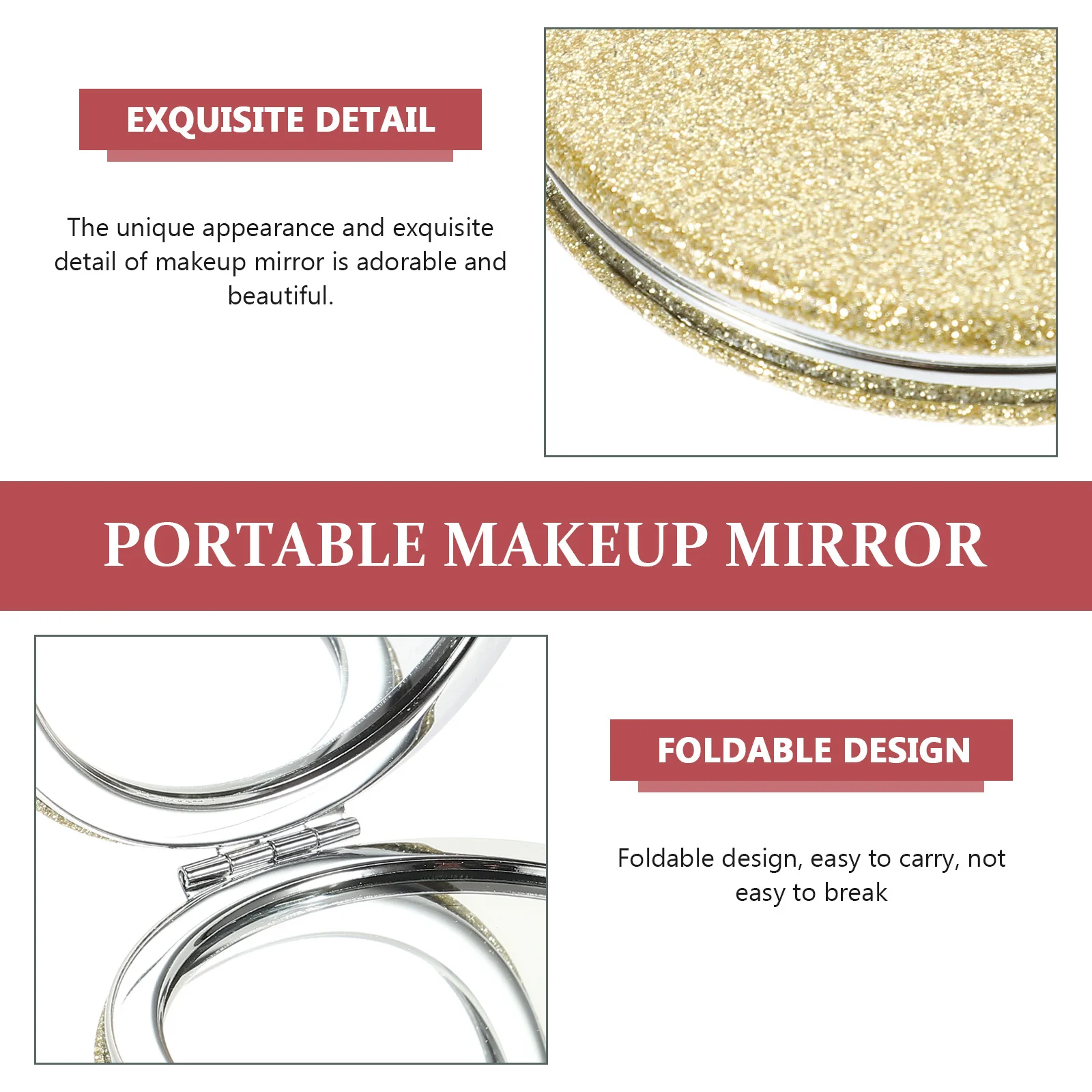 

2Pcs Compact Makeup Mirror Small Travel Pocket Mirror PU Glitter Portable Lightweight Gift Small Hand Mirrors
