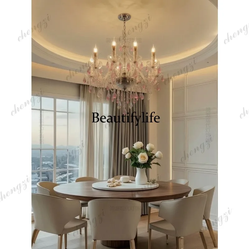 French cream wind crystal candle chandelier European light luxury living room dining room glass decorative chandelier