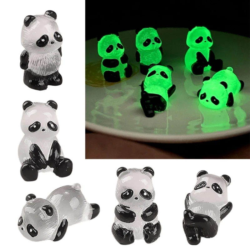 5 uds Panda brillante adorno de Panda de resina Mini figuras en miniatura césped jardín paisaje acuario casa de muñecas decoraciones top venta