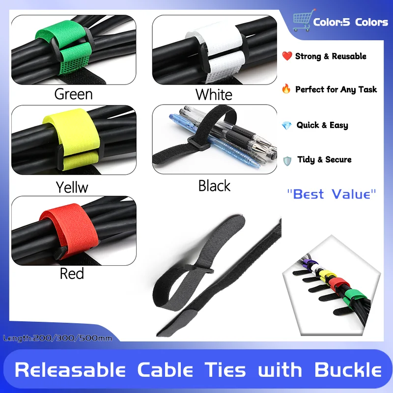 

20/30/40/50cm Reusable Fastening Hook and Loop Securing Straps Durable Multi-functional Nylon Cable Ties Wire Organizer DIY
