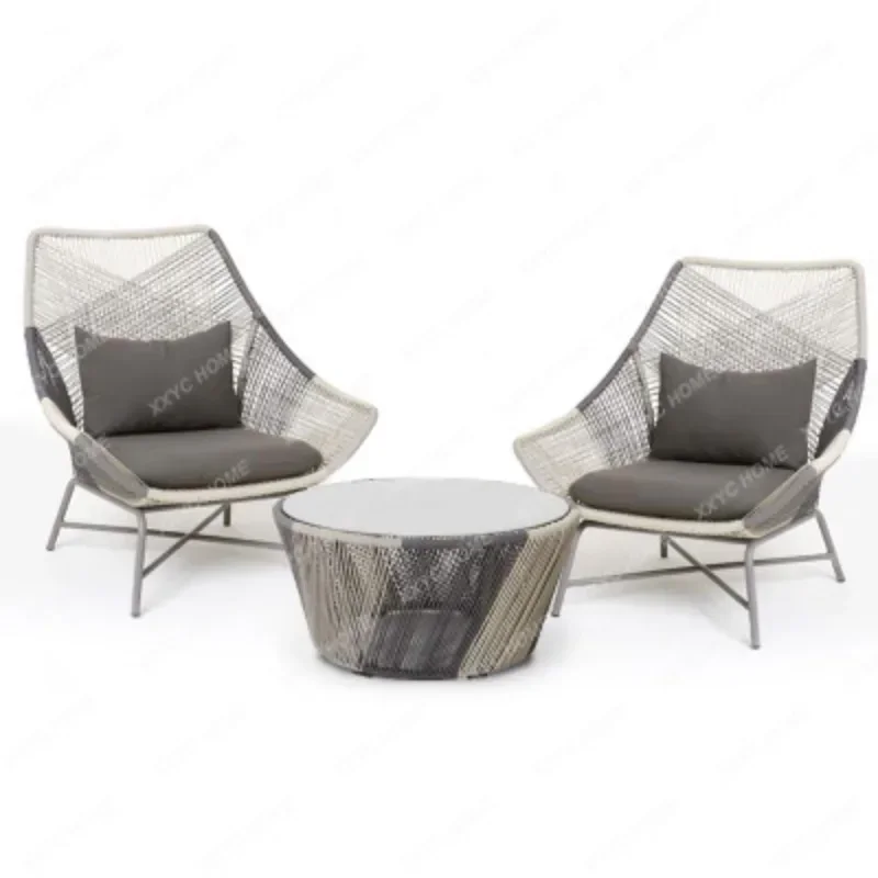 

Outdoor Courtyard Terrace Couch Balcony Table and Chair Small Coffee Table Three-Piece Set Single Leisure Rattan Chair