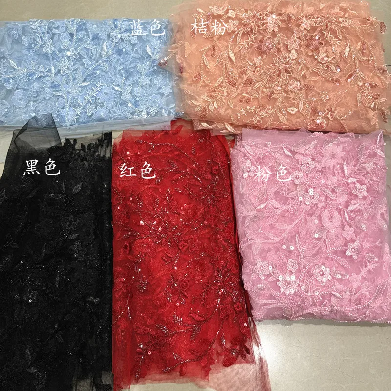 

Lace Flower Embroidery See Through Fabric for Wedding Dress Set Design Decoration Mesh Cloth Diy By The Meter Sewing Material
