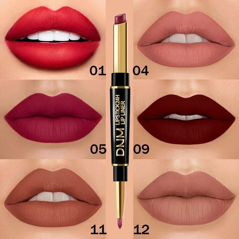 Delineador de labios 2 en 1, lápiz labial mate, tinte de contorno mate, resistente al agua, hidratante de larga duración, delineador de labios, cosméticos, Nude, Sexy, Rojo