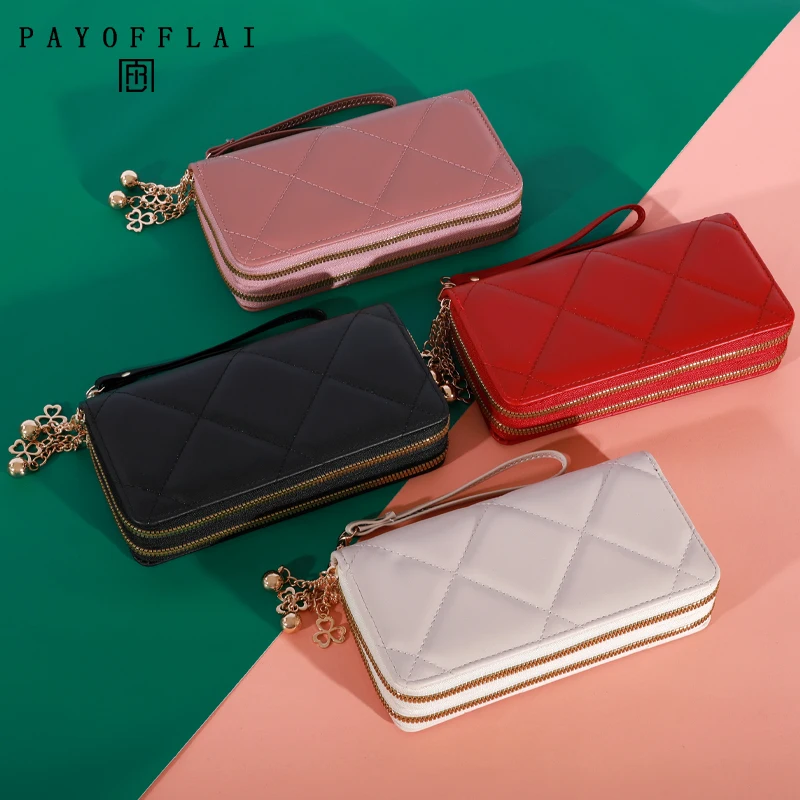 Genuine Madley Women's Tassel Long Wallet Business Card Holder Double Zipper PU Leather Clutch Luxury Wallet And Phone Bag