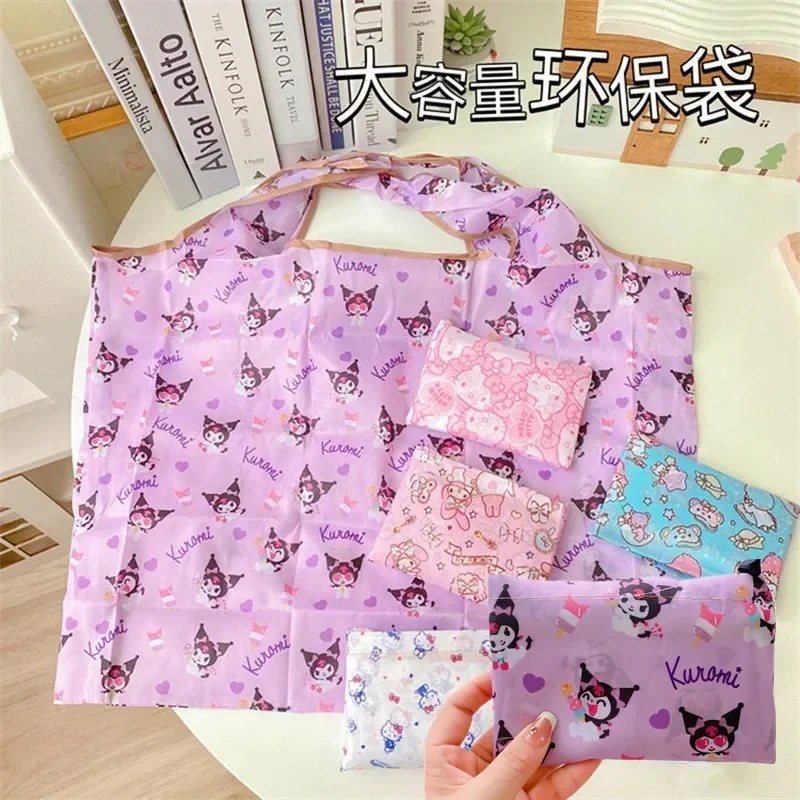 Аниме Sanrio Kawaii Hello Kitty My Melody Kuromi Cinnamoroll складная сумка для покупок портативная Экологически чистая сумка для хранения в супермаркете