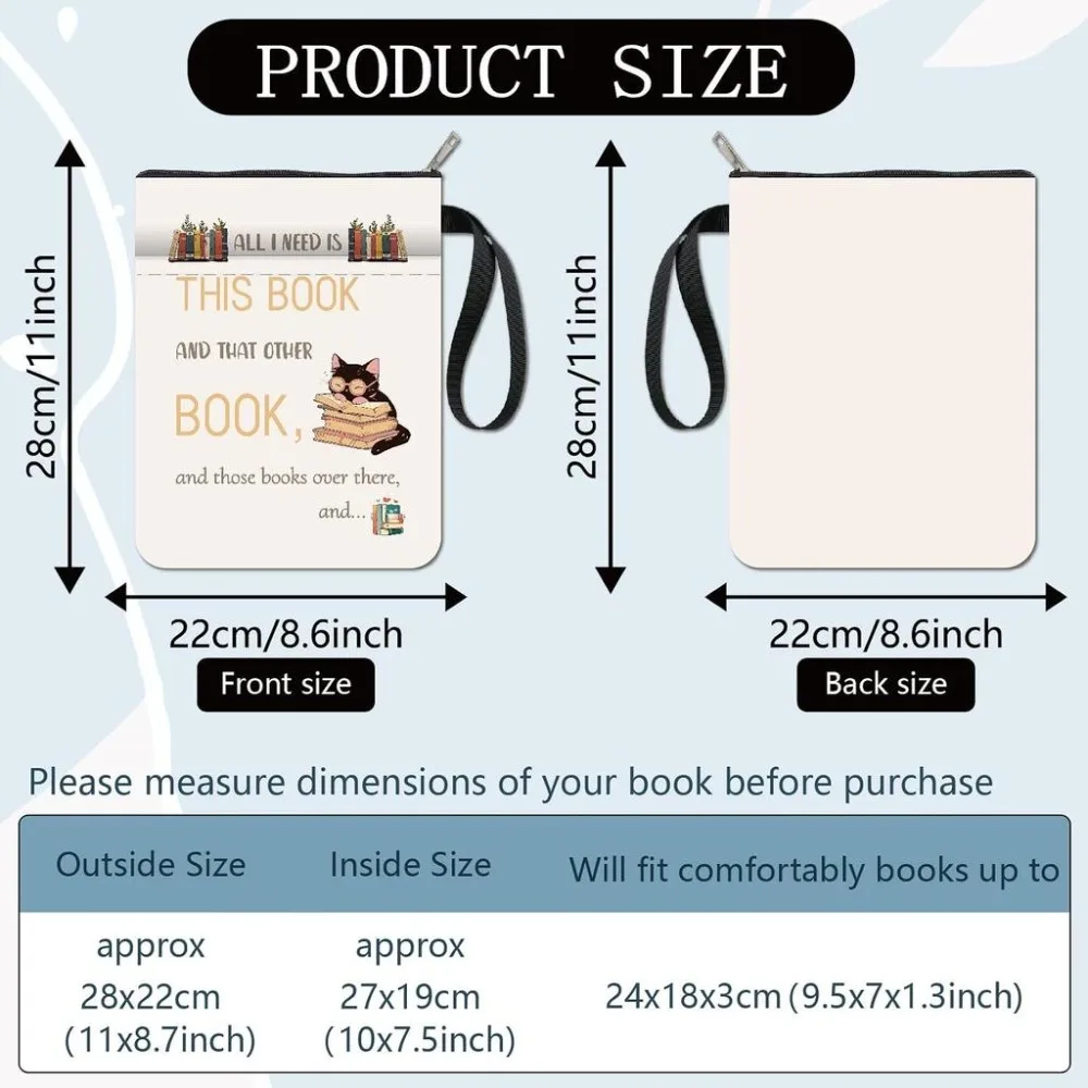 Words Book Covers Cat Book Protector for Paperbacks White Book Sleeve Washable Fabric Cloth Book Cover with Zipper and Sleeve