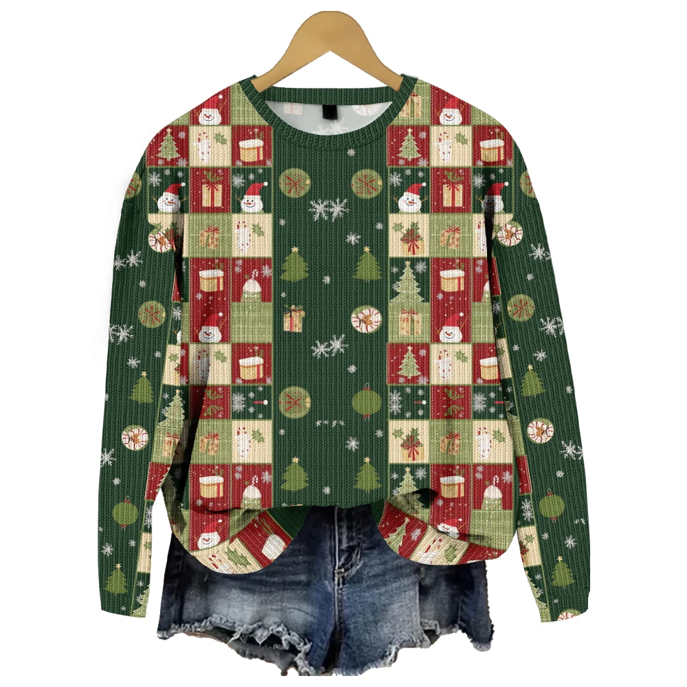 

Fashion Women's Pullovers for Winter Warmth and Style with Green Print Long Sleeve Sweaters for Girls