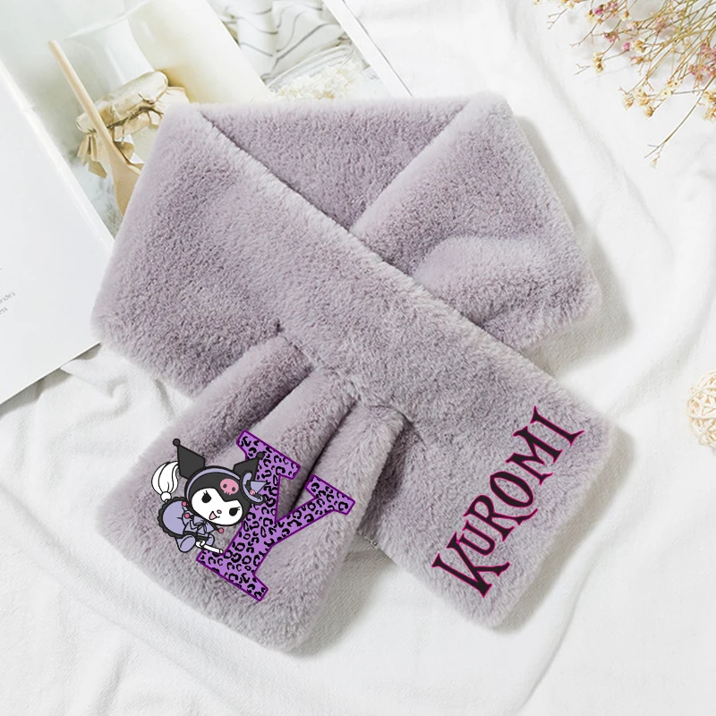 Sanrio Kuromi Plush Scarf Girls Anime Letter A-Z Neckerchief Kids Winter Warm Bandelet Children Fashion Muffler Gift Hot Sales