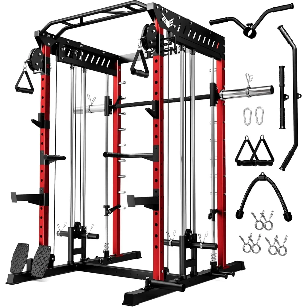 

M21 Smith Machine, Multi-Function Power Cage with Dual Pulley Cable Crossover System, 2000LBS All-in-One Squat Rack
