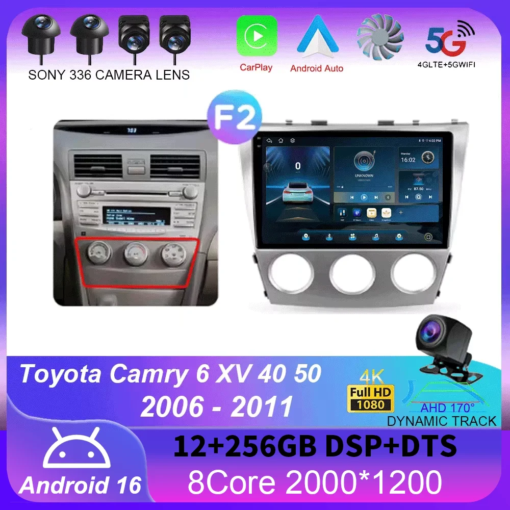 Android 16 For Toyota Camry 6 XV 40 50 2006 - 2011 Carplay Auto 4G+WIFI GPS Car Radio Navigation Multimedia Video Player Stereo