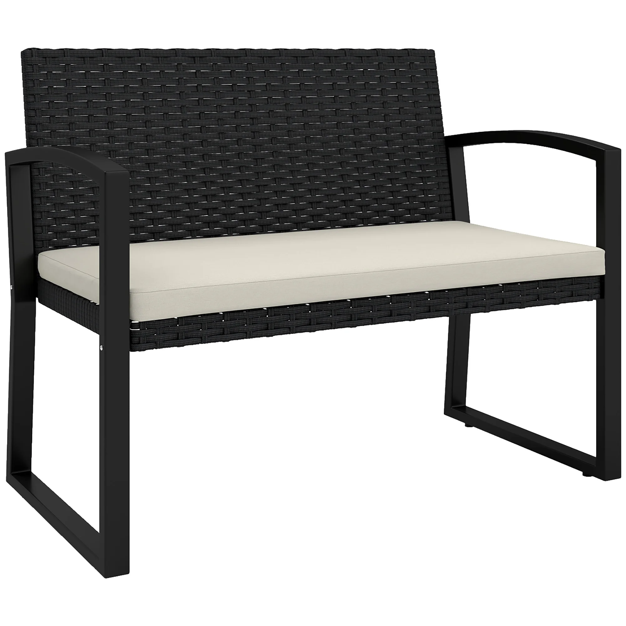 Outsunny Banco de Jardín de Ratán Sintético de 2 Plazas 103x58x78 cm Negro Beige