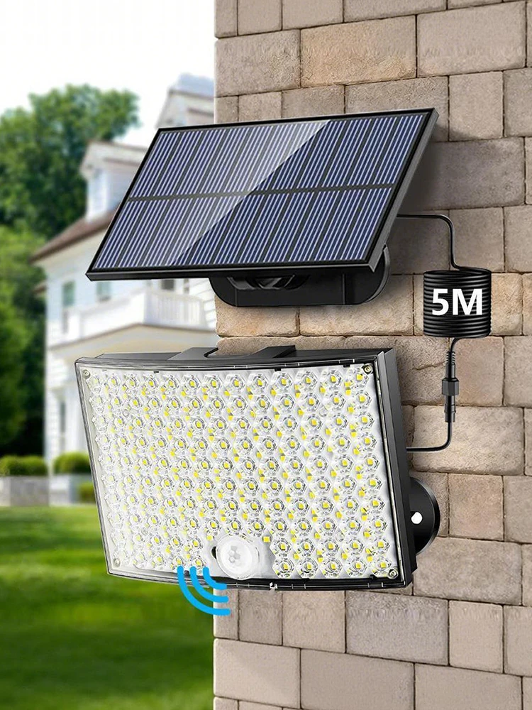 Solar-Flutlichter für den Außenbereich, 268 LEDs, Bewegungssensor, Solarleuchten mit Fernbedienung, 5 Beleuchtungsmodi, IP65 wasserdicht, solarbetriebene Sicherheitsleuchten für Terrasse, Hof, Garage,