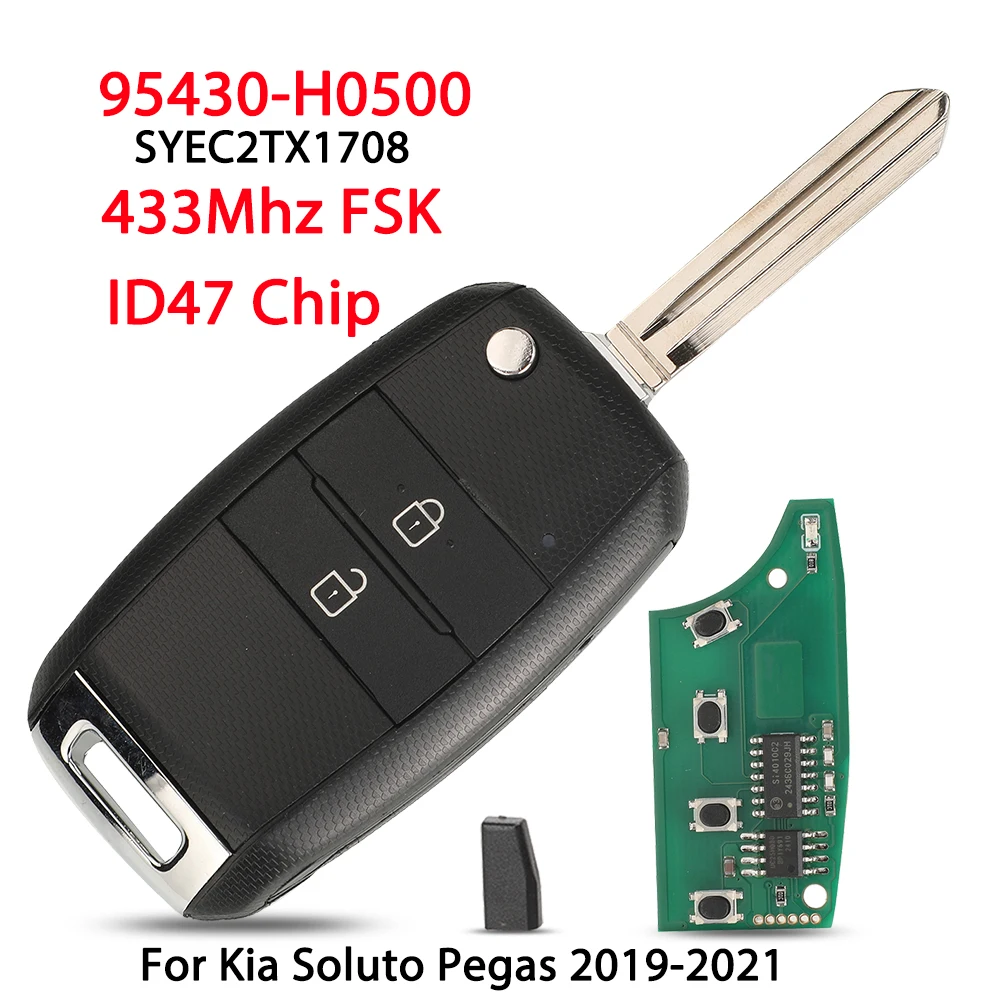 Jingyuqin SYEC2TX1708 95430-H0500 433Mhz FSK ID47 Chip 2 Buttons For Kia Soluto Pegas 2020 Flip Remote Car Key Auto Fob Control
