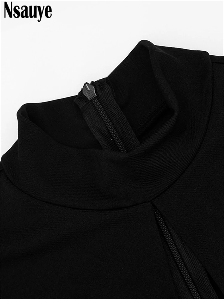 Nsauye manica lunga skinny scava fuori moda donna a vita alta sexy night club pagliaccetti tutina tuta intera top 2025