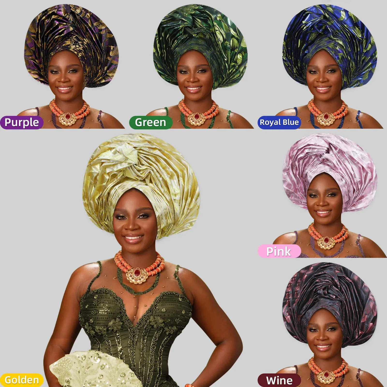 Exaggerated Fan-shaped Auto Gele Alrady Made Headtie for Women African Lady Headwraps Wedding Party Head Ties Female Turban Cap