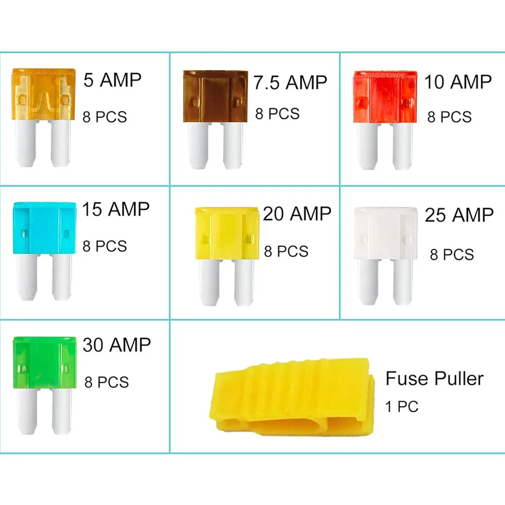 56Pcs Zinc Micro2 Automotive Blade Fuse Assortment Box 5A-30A ATR APT Vehicle Mini Fuse Replacement Kit with Fuse Puller