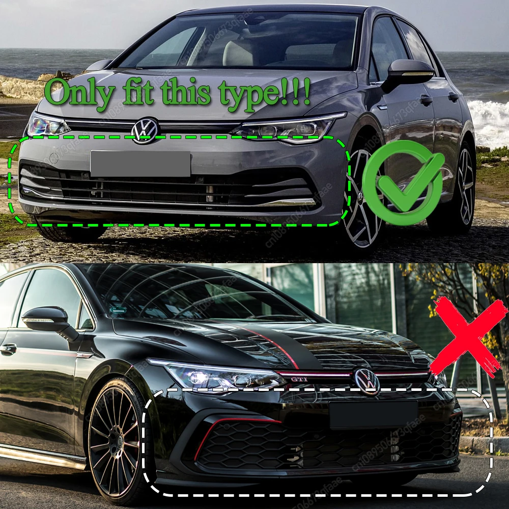 For VW Golf 8 MK8 PRO 2020-2024 ABS Gloss Black Car Front Bumper Fog Light Lower Grille Frame Spoiler Splitter Body Kits Tuning