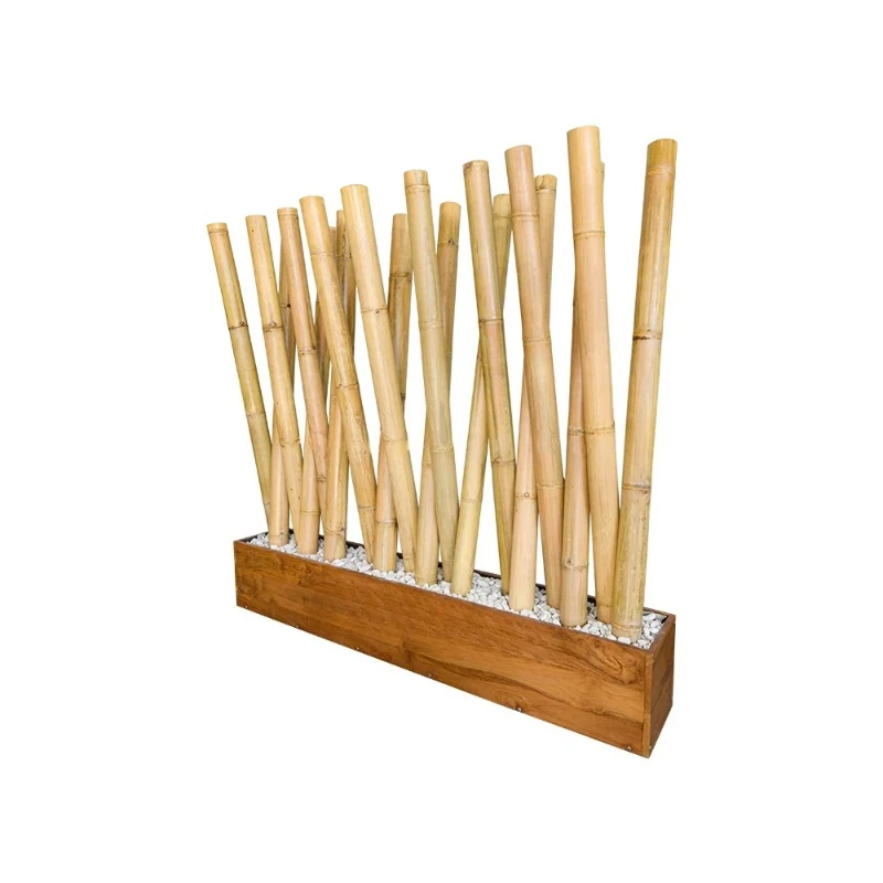 

Bamboo poles on rectangular country teak pots with pebbles
