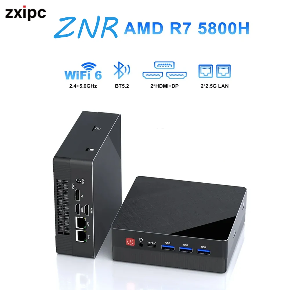 ZXIPC Мини-ПК AMD R7 5800H 8-ядерный 16-поточный компьютер 16 ГБ DDR4 512G PCIe 3.0 SSD WiFi 6 BT5.2 Мини-ПК Настольный компьютер 4 дисплея