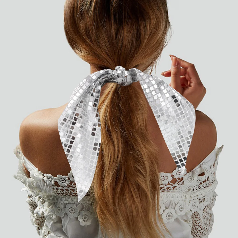 2 個キラキラちょう結びスパンコールヘアネクタイエレガントなポニーテールホルダーグリッターシュシュダンスパーティー用女性ヘアシュシュ