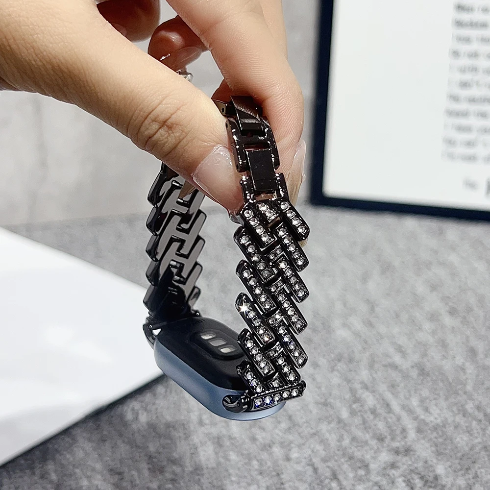 Luxury Bling Bracelet For Xiaomi Mi Smart Band 10 9 8 10Pro 9Pro 8Pro Diamond Shining Metal Strap For Redmi Smart Band 4 5 - Image 2