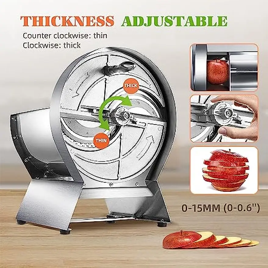 Manual Fruit Slicer, 0-15mm Adjustable Thickness Vegetable Cutter Slicer Stainless Steel Food Chopper