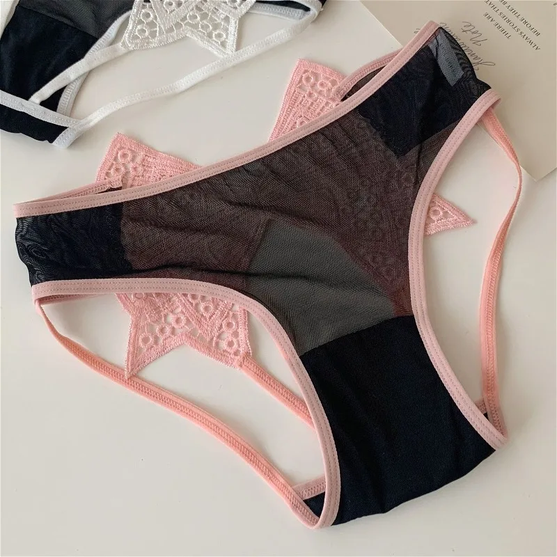 Big Bow Panties for Women Buttocks Hollow Sexy Lingerie See-Through Lace Erotic Underwear Seamless Japanese Style Трусы Женские