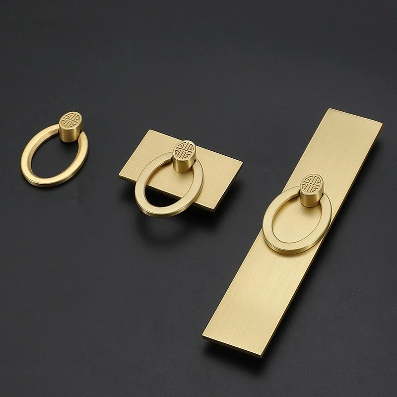 New Chinese Style Wardrobe Cabinet Drawer Handle Pull Ring Retro Brass Colored Medicine  Cabinet Door Circular Handle